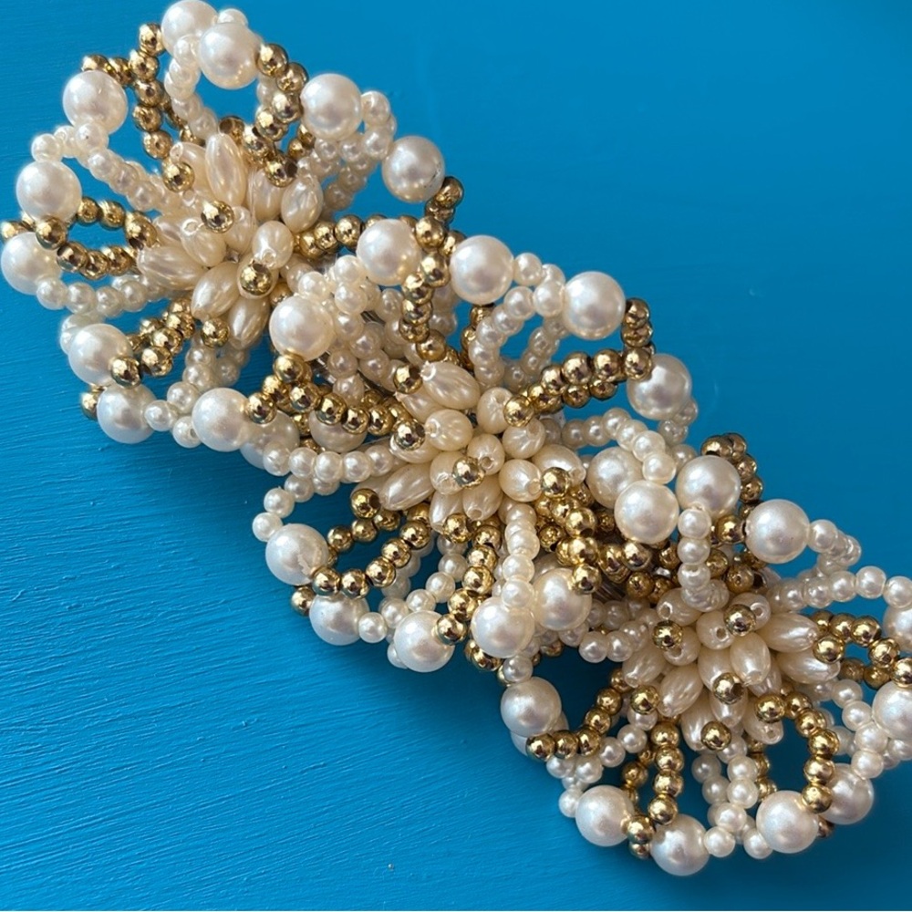 Vintage faux pearl hair barrette cluster flower bridal prom